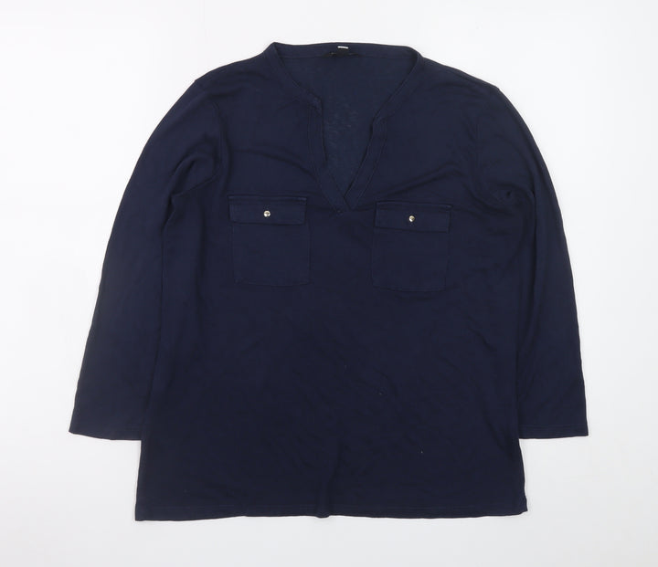 Cortefiel Women's Blue Tunic Blouse Size 10 V-Neck Long Sleeve