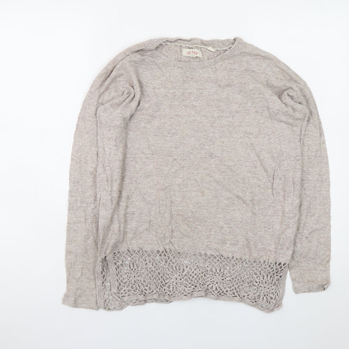 Fat Face Women's Beige Cotton Crochet Hem Jumper UK 10