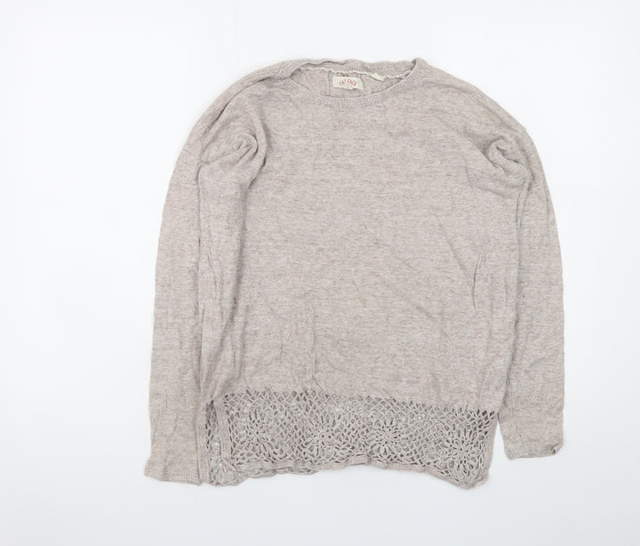 Fat Face Women's Beige Cotton Crochet Hem Jumper UK 10