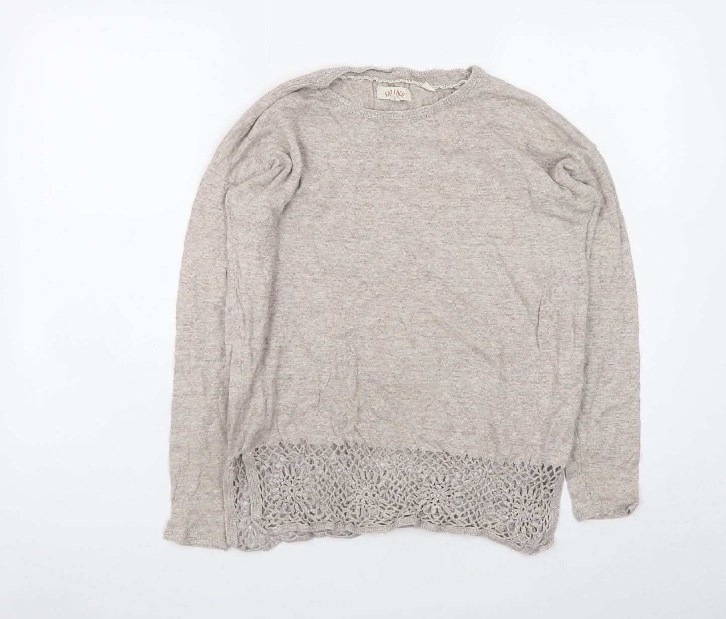 Fat Face Women's Beige Cotton Crochet Hem Jumper UK 10