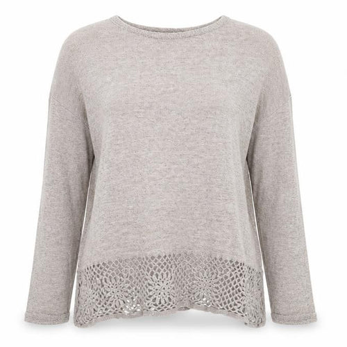 Fat Face Women's Beige Cotton Crochet Hem Jumper UK 10