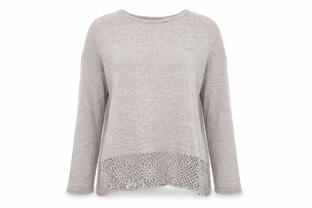 Fat Face Women's Beige Cotton Crochet Hem Jumper UK 10