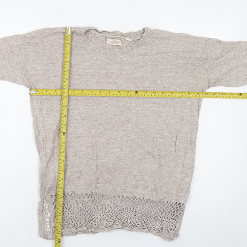 Fat Face Women's Beige Cotton Crochet Hem Jumper UK 10