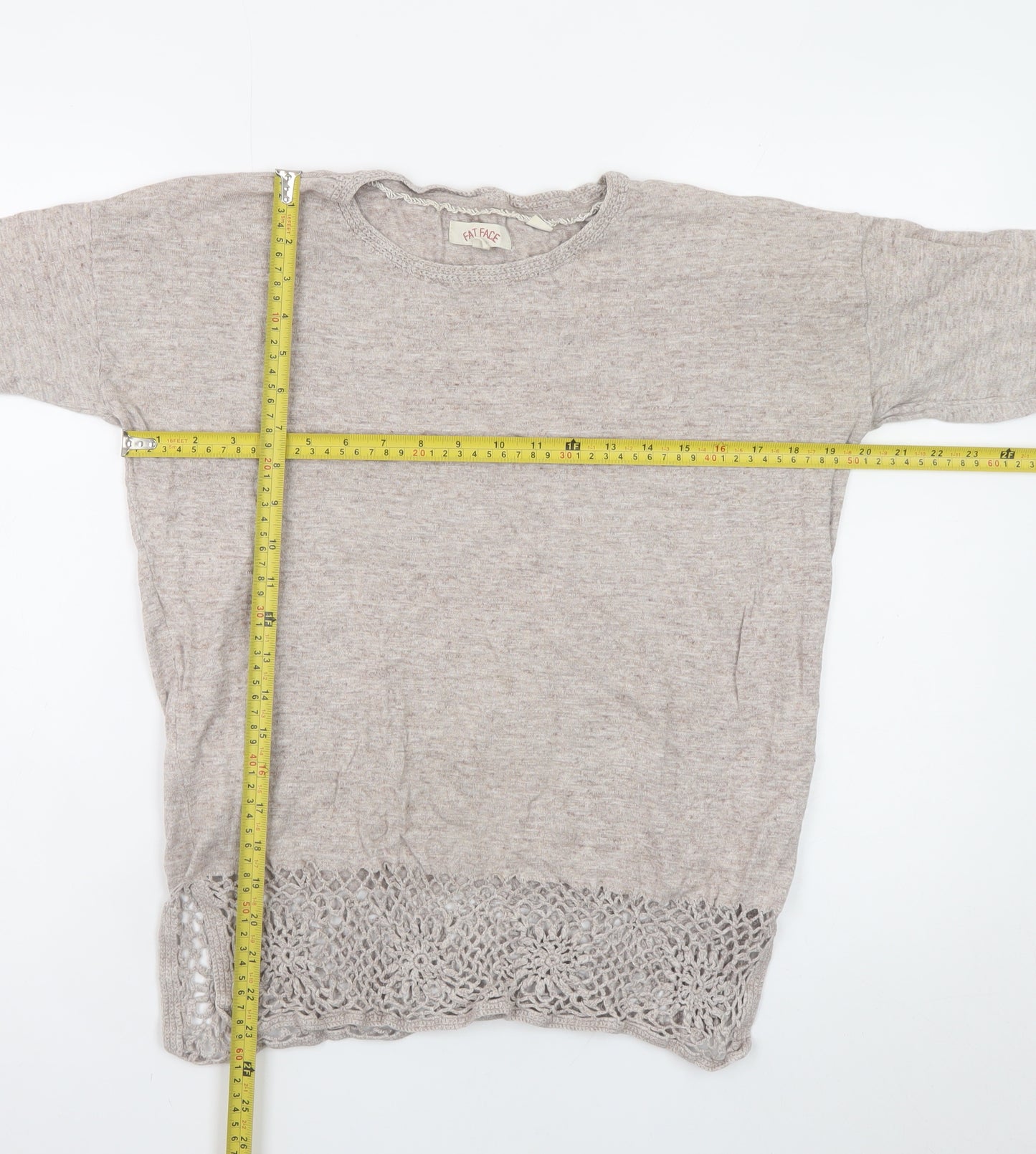 Fat Face Women's Beige Cotton Crochet Hem Jumper UK 10