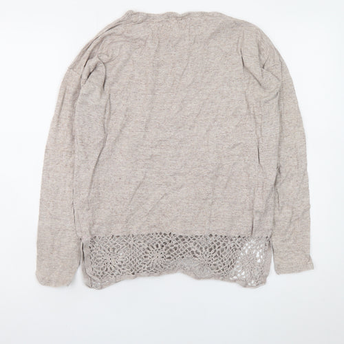 Fat Face Women's Beige Cotton Crochet Hem Jumper UK 10