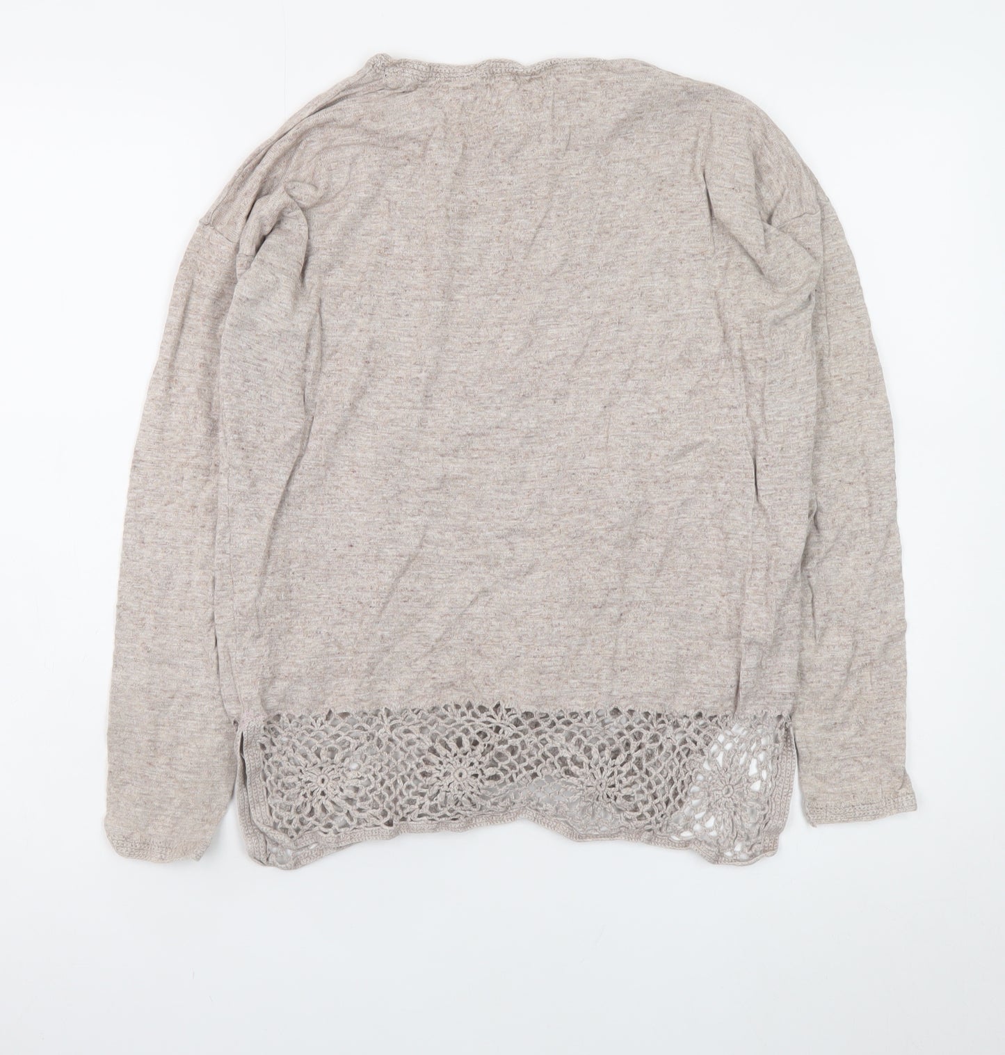Fat Face Women's Beige Cotton Crochet Hem Jumper UK 10