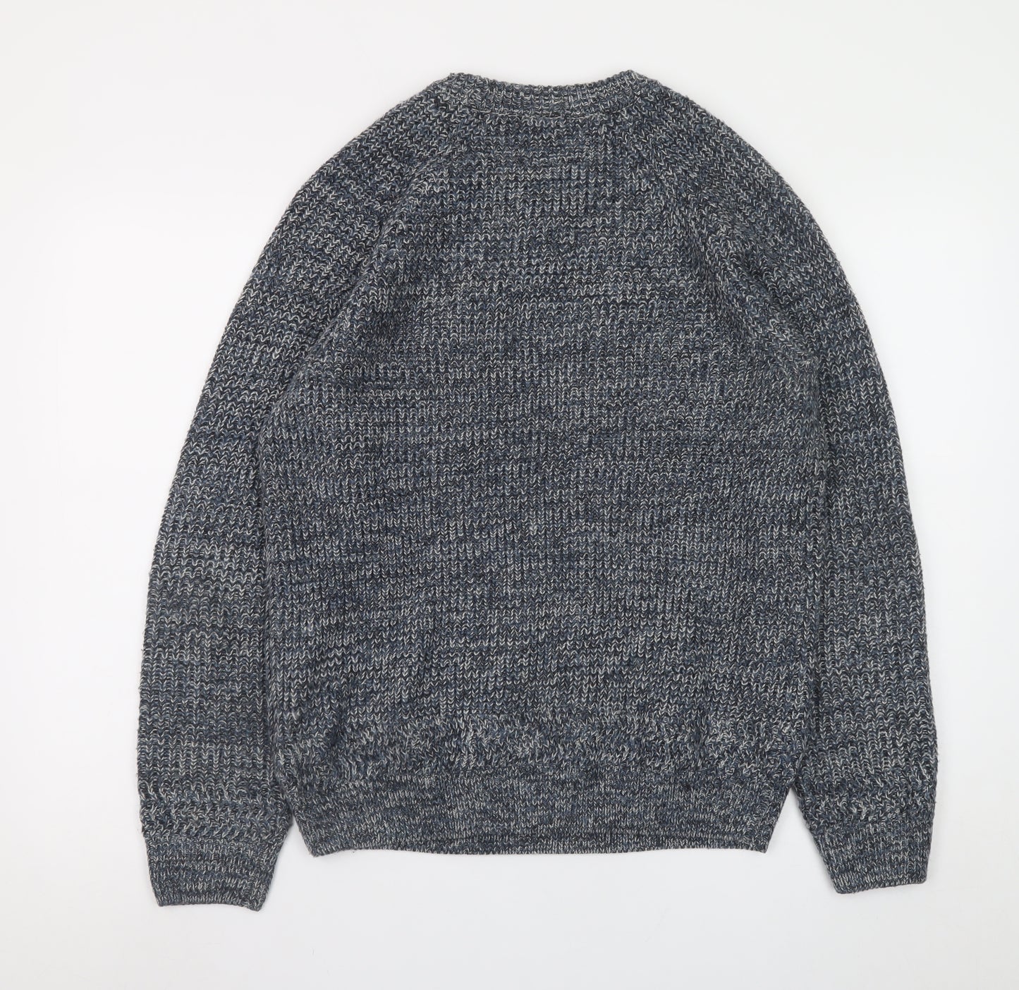 Folk Men's Blue Chunky-Knit Crew Neck Wool Blend Pullover Jumper M