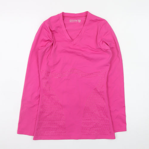 Shock Absorber Women Pink Long Sleeve V-Neck Slim Fit Gym Top M