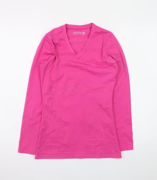 Shock Absorber Women Pink Long Sleeve V-Neck Slim Fit Gym Top M