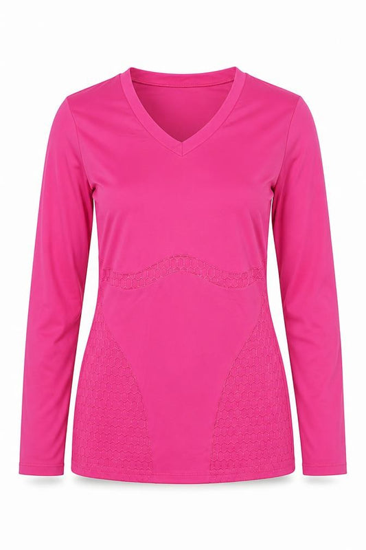 Shock Absorber Women Pink Long Sleeve V-Neck Slim Fit Gym Top M