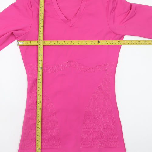 Shock Absorber Women Pink Long Sleeve V-Neck Slim Fit Gym Top M