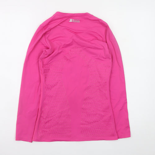 Shock Absorber Women Pink Long Sleeve V-Neck Slim Fit Gym Top M