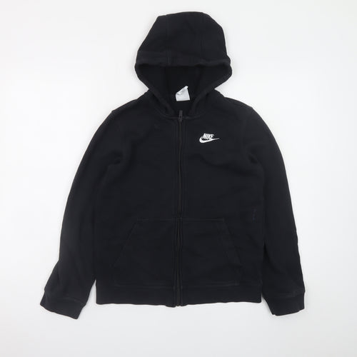 Nike Boys Black Full Zip Hoodie L 147-158cm Fleece Logo Sweatshirt