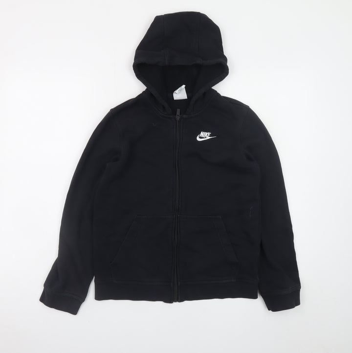 Nike Boys Black Full Zip Hoodie L 147-158cm Fleece Logo Sweatshirt