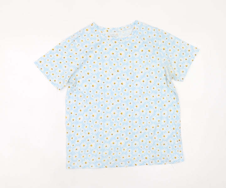 Dunnes Stores Womens Blue Floral Cotton T-Shirt Size S