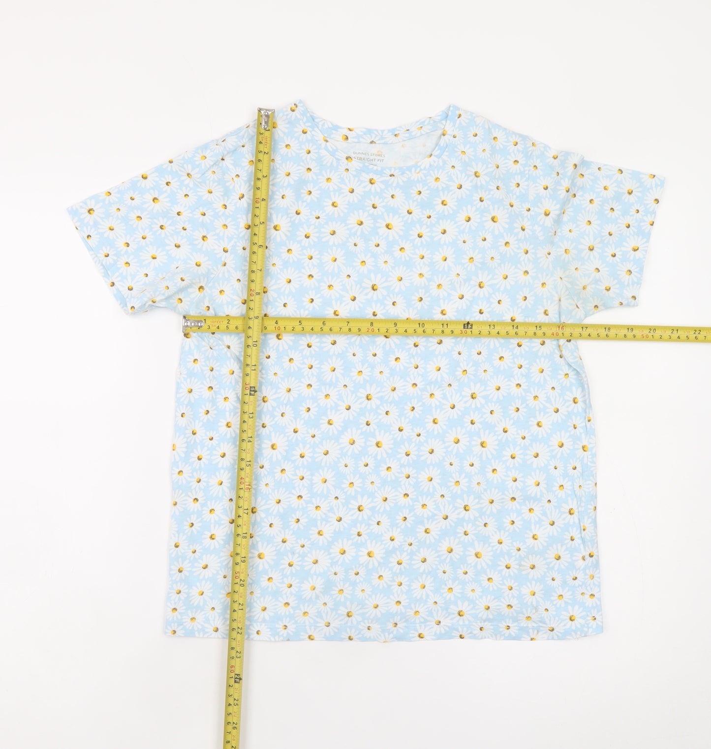 Dunnes Stores Womens Blue Floral Cotton T-Shirt Size S