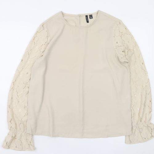Vero Moda Women Beige Lace Sleeve Blouse M Regular Fit