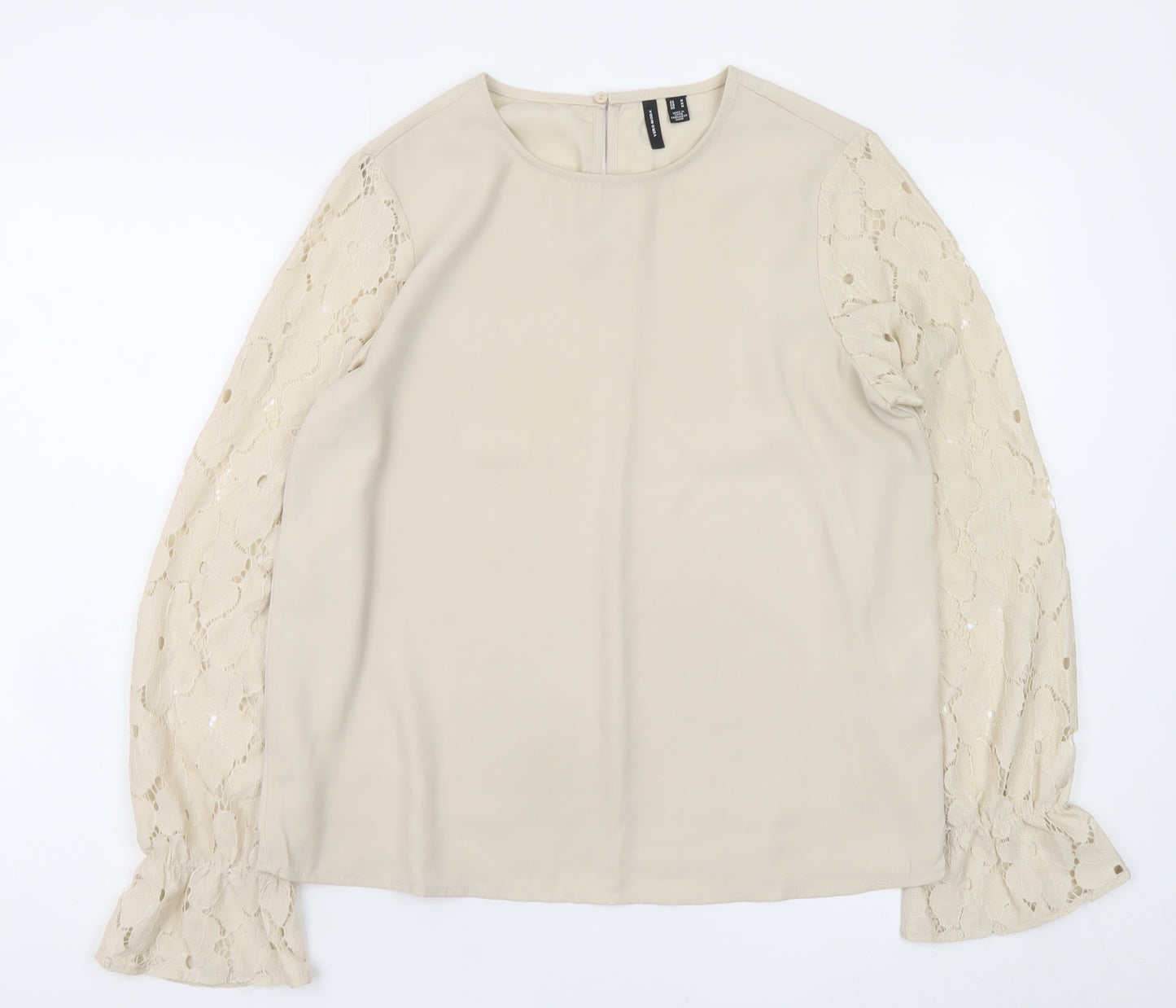 Vero Moda Women Beige Lace Sleeve Blouse M Regular Fit