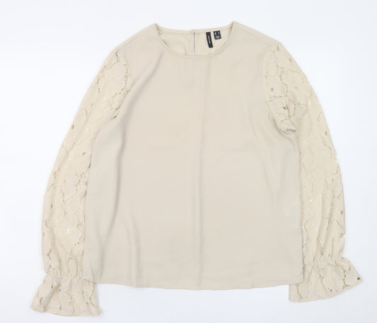 Vero Moda Women Beige Lace Sleeve Blouse M Regular Fit