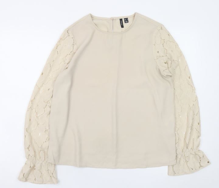 Vero Moda Women Beige Lace Sleeve Blouse M Regular Fit