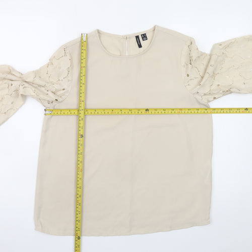 Vero Moda Women Beige Lace Sleeve Blouse M Regular Fit