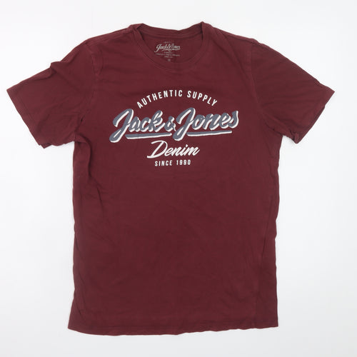 Jack & Jones Unisex Red Cotton Short Sleeve Basic T-Shirt S