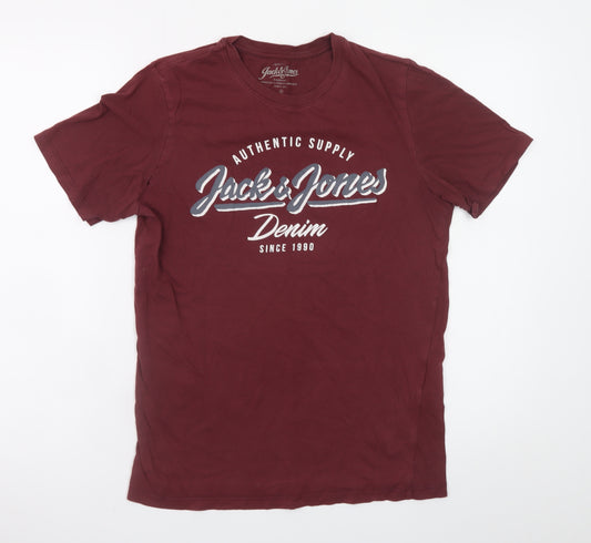 Jack & Jones Unisex Red Cotton Short Sleeve Basic T-Shirt S