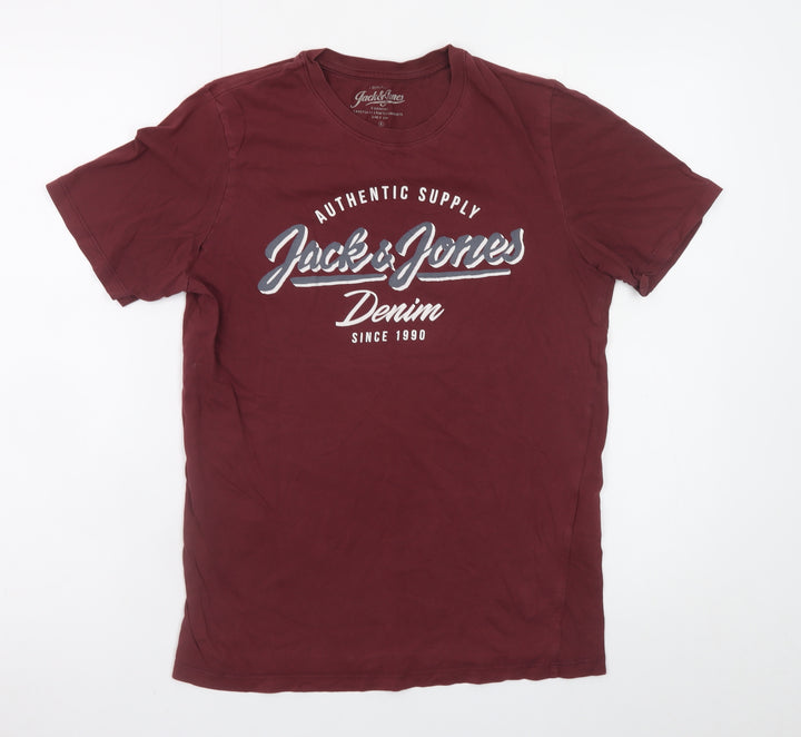 Jack & Jones Unisex Red Cotton Short Sleeve Basic T-Shirt S