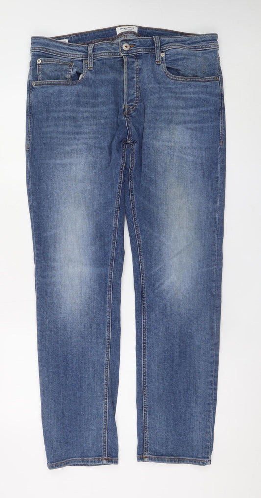 Jack & Jones Men’s Blue Straight Leg Denim Jeans 36W 32L Regular Fit
