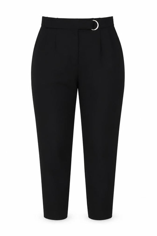 Front view of & Other Stories Women’s Black Belted High Rise Tapered Trousers, size UK 10