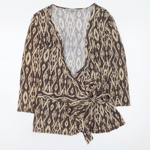 Marks and Spencer Women Brown Geometric Wrap Blouse Size 14