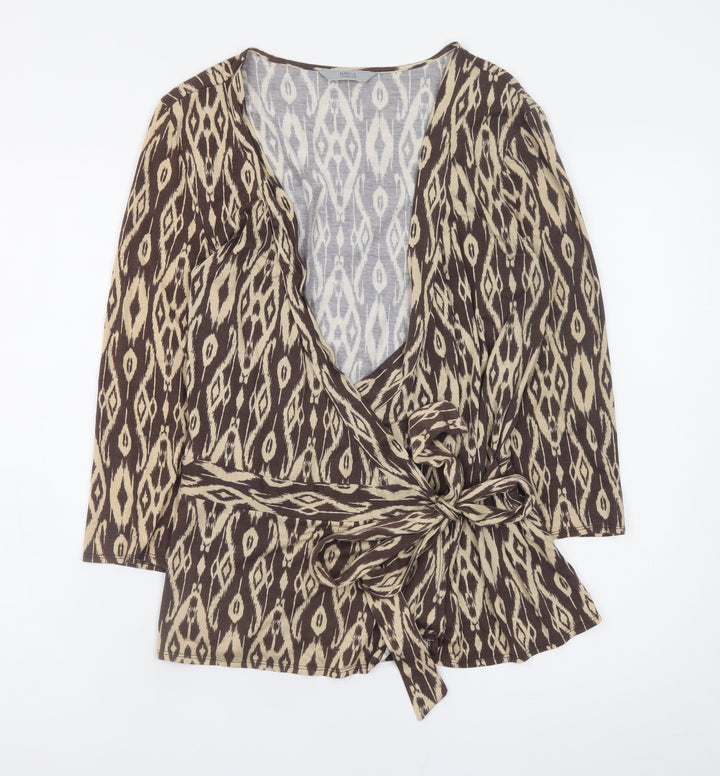 Marks and Spencer Women Brown Geometric Wrap Blouse Size 14