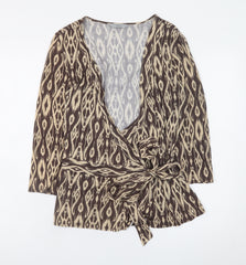Marks and Spencer Women Brown Geometric Wrap Blouse Size 14