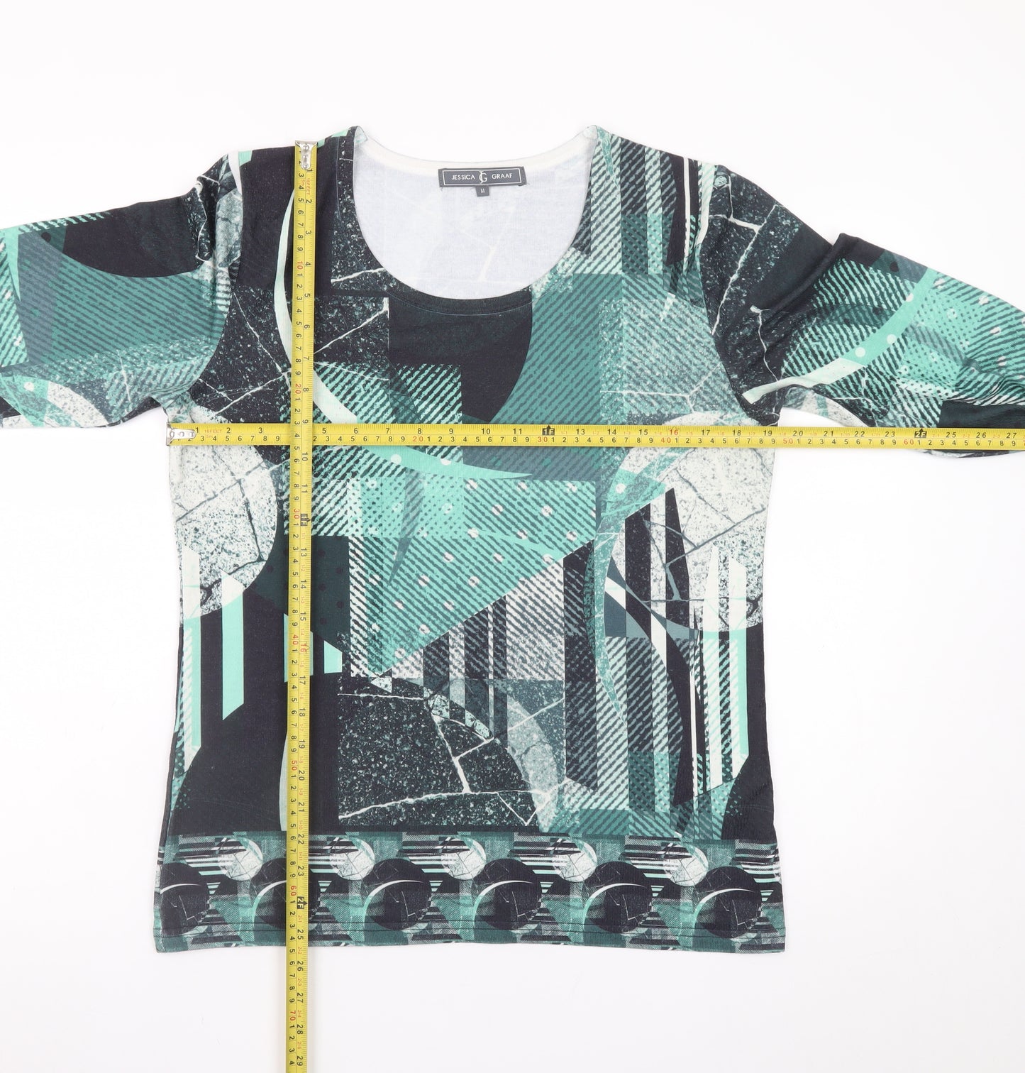 Jessica Graaf Womens Multicoloured Geometric Long Sleeve T-Shirt Size M