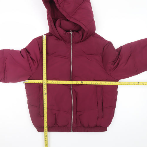 Pull & Bear Women's Red Hooded Puffer Jacket Size 8