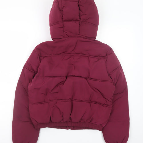 Pull & Bear Women's Red Hooded Puffer Jacket Size 8