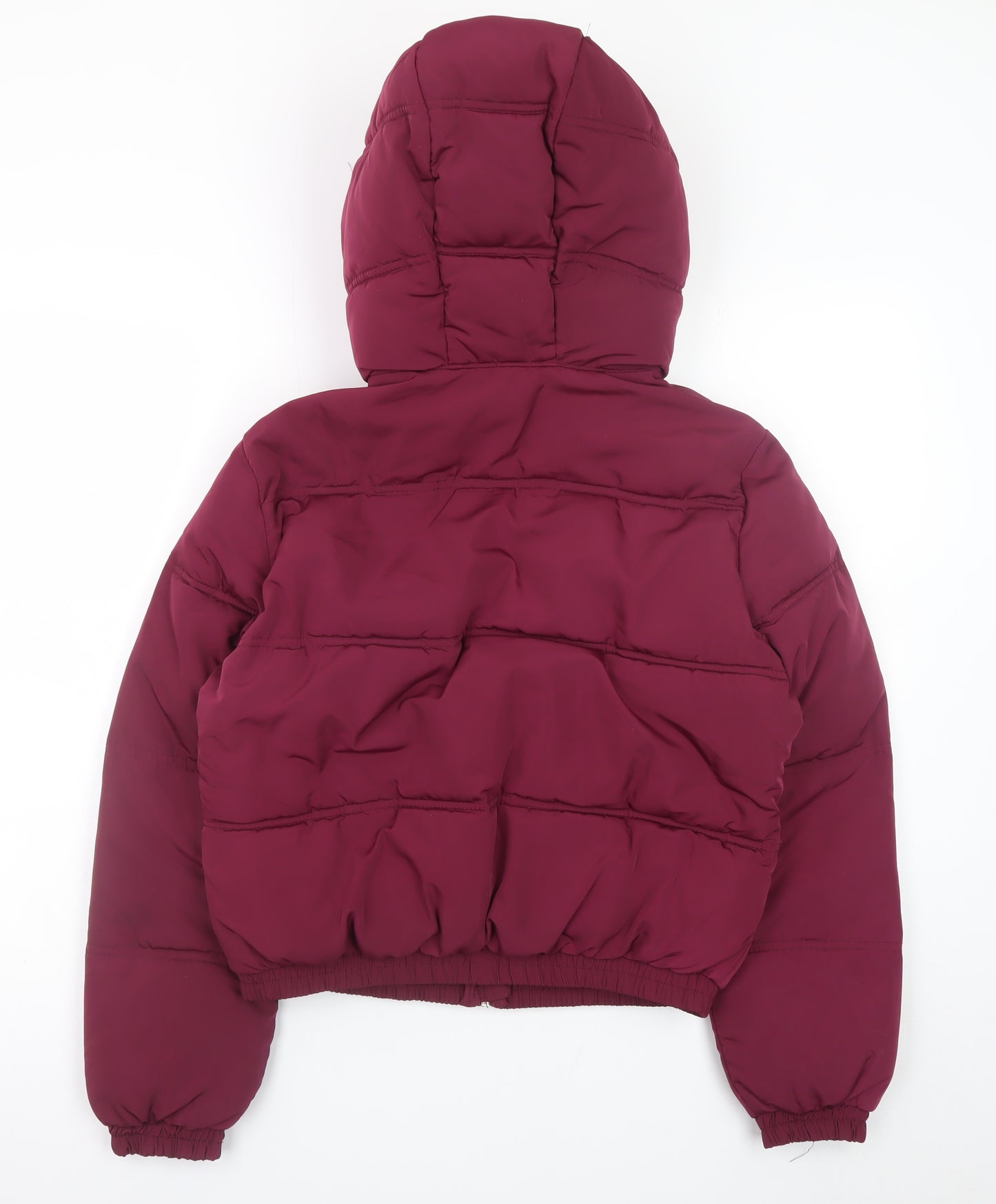 Pull & Bear Women's Red Hooded Puffer Jacket Size 8