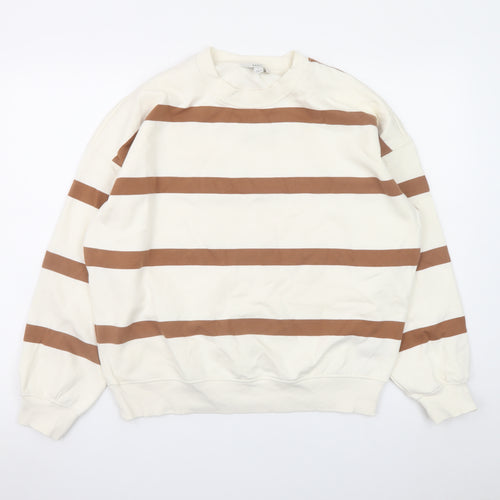 Marks and Spencer Women’s Beige Brown Stripe Crew Neck Sweatshirt UK M