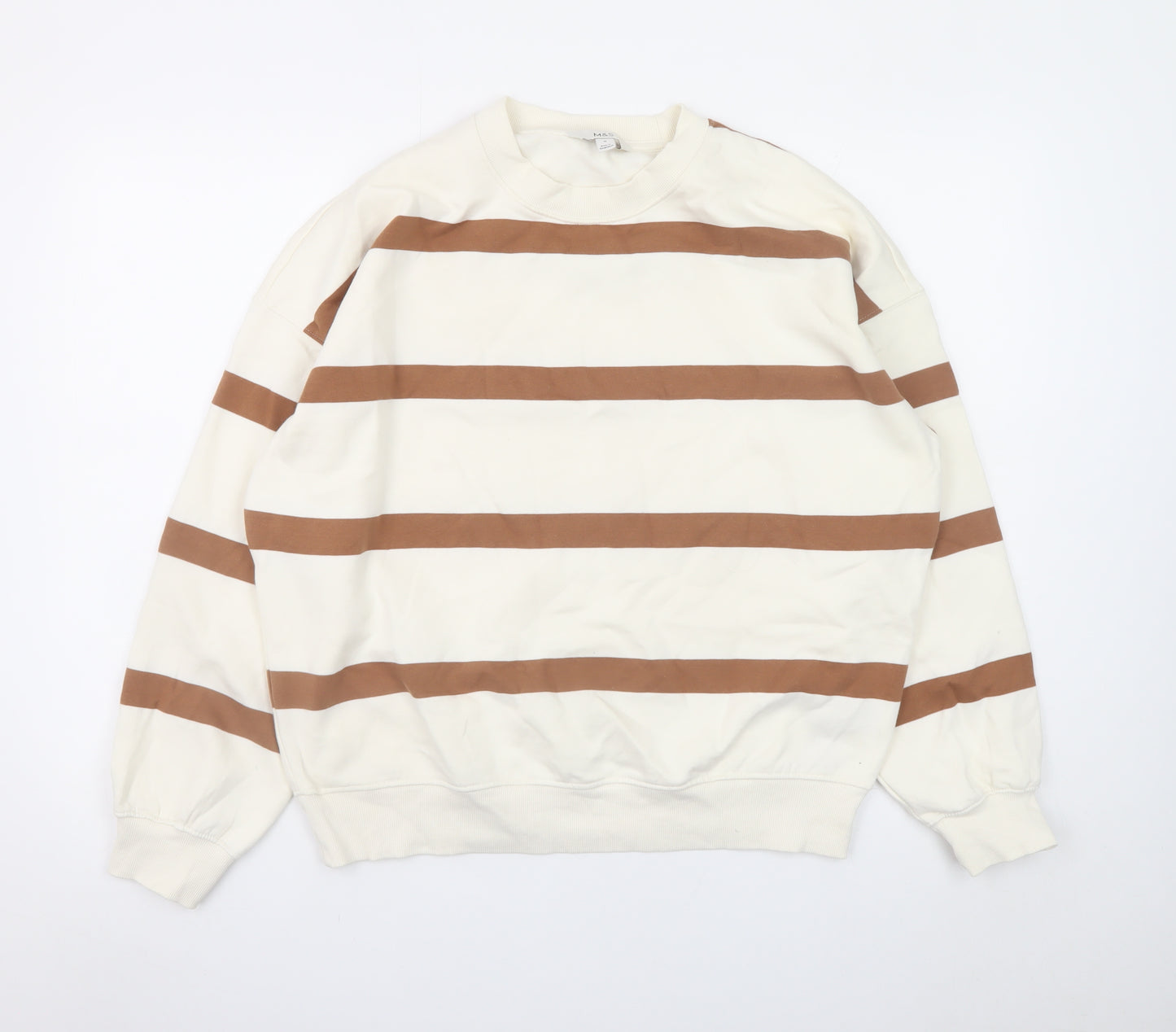 Marks and Spencer Women’s Beige Brown Stripe Crew Neck Sweatshirt UK M
