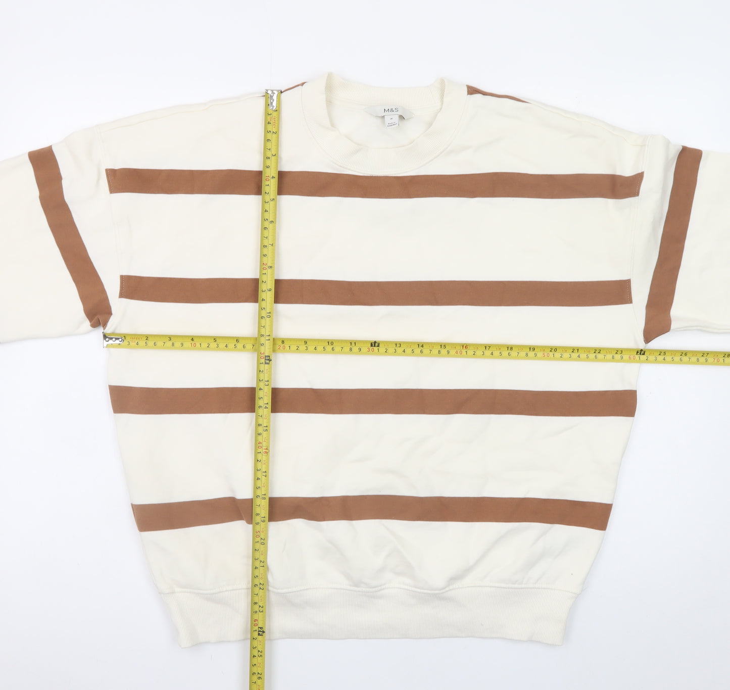 Marks and Spencer Women’s Beige Brown Stripe Crew Neck Sweatshirt UK M