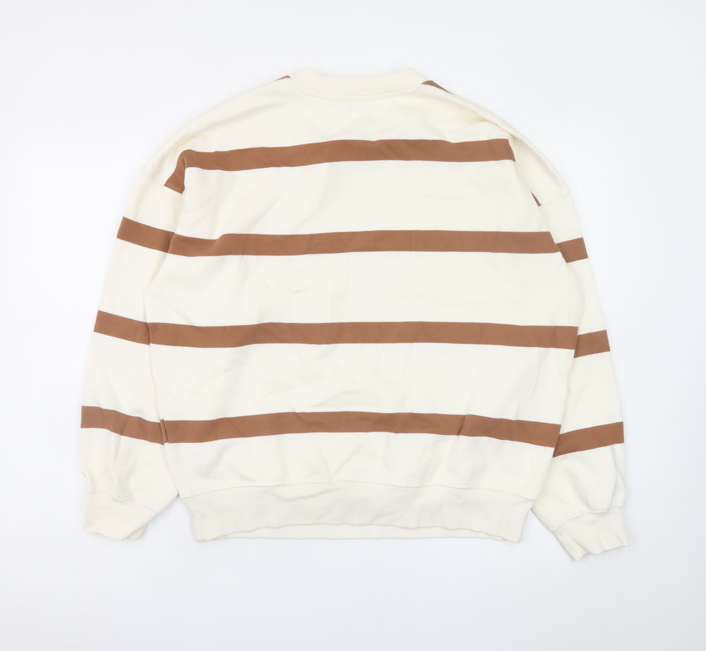 Marks and Spencer Women’s Beige Brown Stripe Crew Neck Sweatshirt UK M