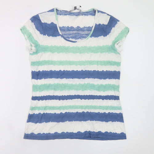 Laura Ashley Women Blue Striped Cotton T-Shirt Size 10