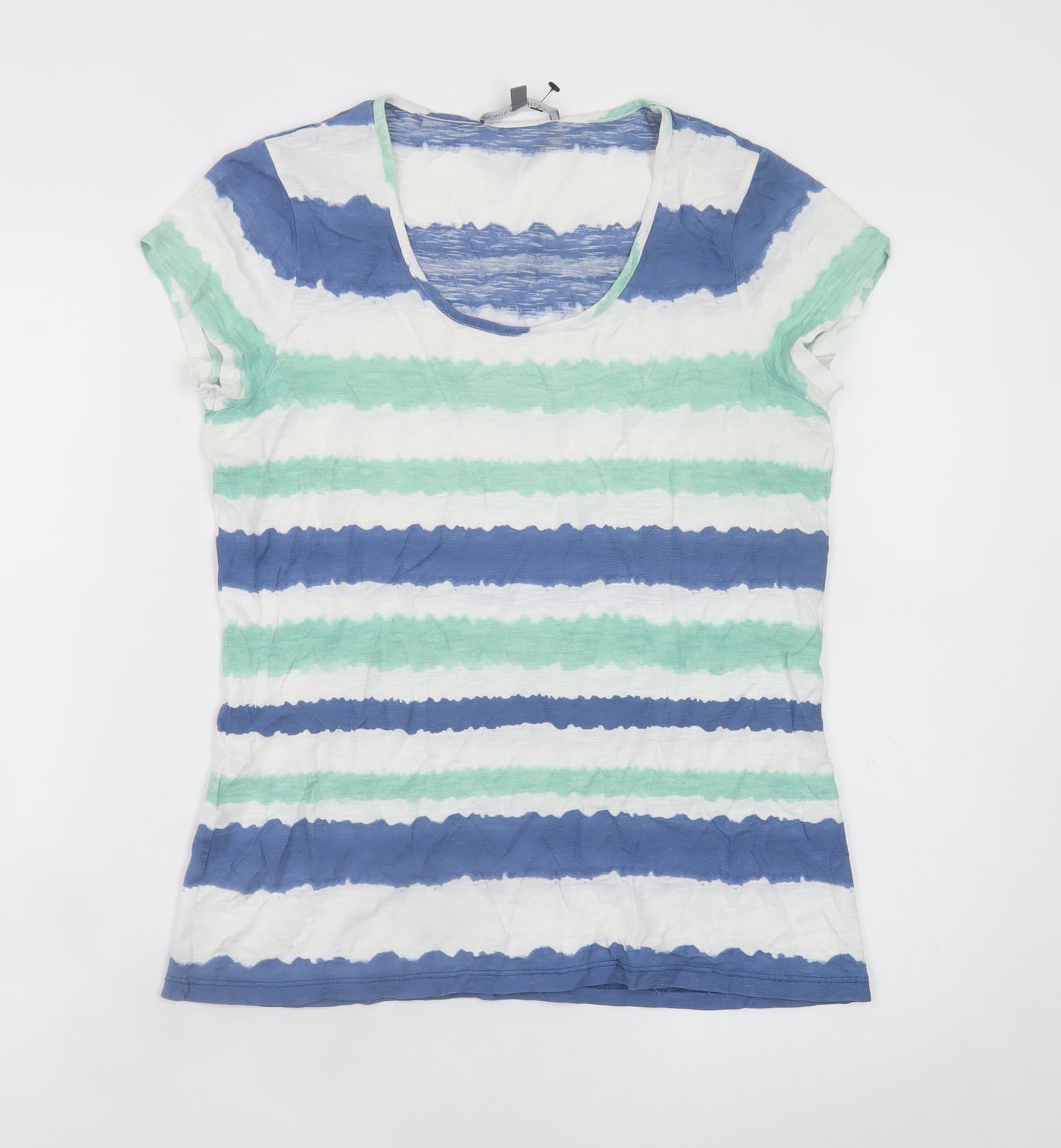 Laura Ashley Women Blue Striped Cotton T-Shirt Size 10