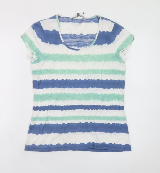 Laura Ashley Women Blue Striped Cotton T-Shirt Size 10