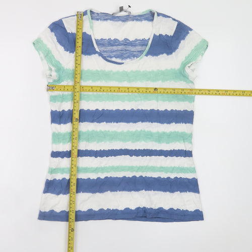 Laura Ashley Women Blue Striped Cotton T-Shirt Size 10
