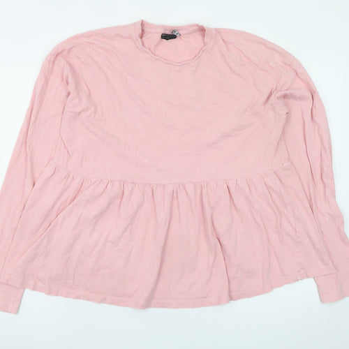 ASOS DESIGN Women Pink Cotton Long Sleeve Tunic Blouse Size 12