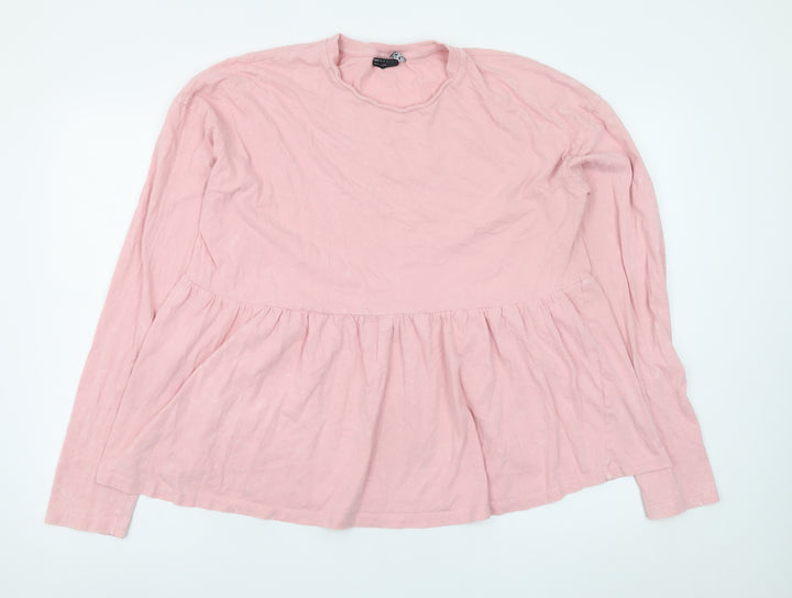 ASOS DESIGN Women Pink Cotton Long Sleeve Tunic Blouse Size 12
