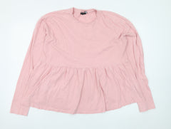 ASOS DESIGN Women Pink Cotton Long Sleeve Tunic Blouse Size 12