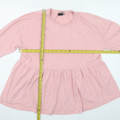 ASOS DESIGN Women Pink Cotton Long Sleeve Tunic Blouse Size 12