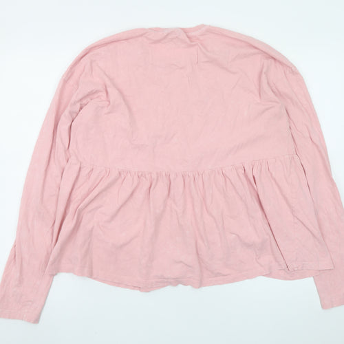 ASOS DESIGN Women Pink Cotton Long Sleeve Tunic Blouse Size 12